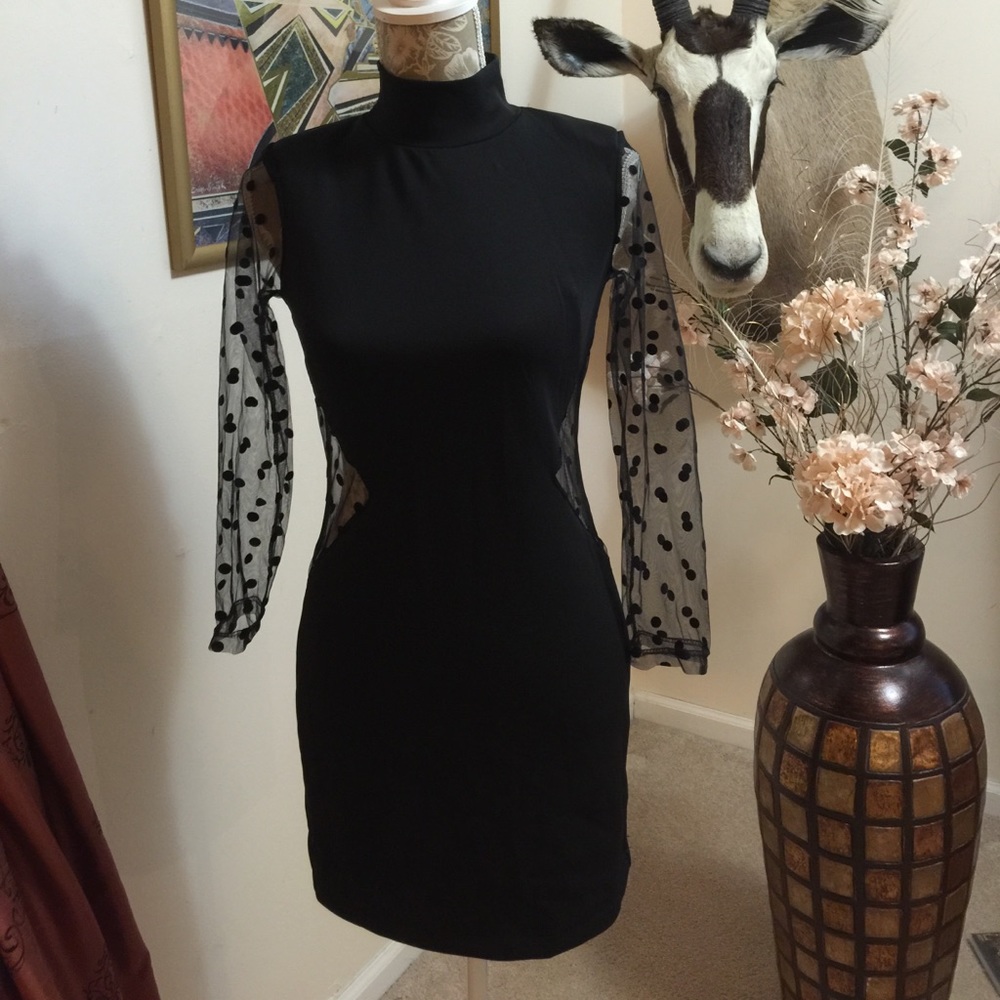 Black sheer polka dot mini dress