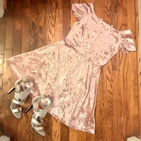 Dresses & Skirts - *LAST CALL* Pink Crushed Velvet Off Shoulder Dress