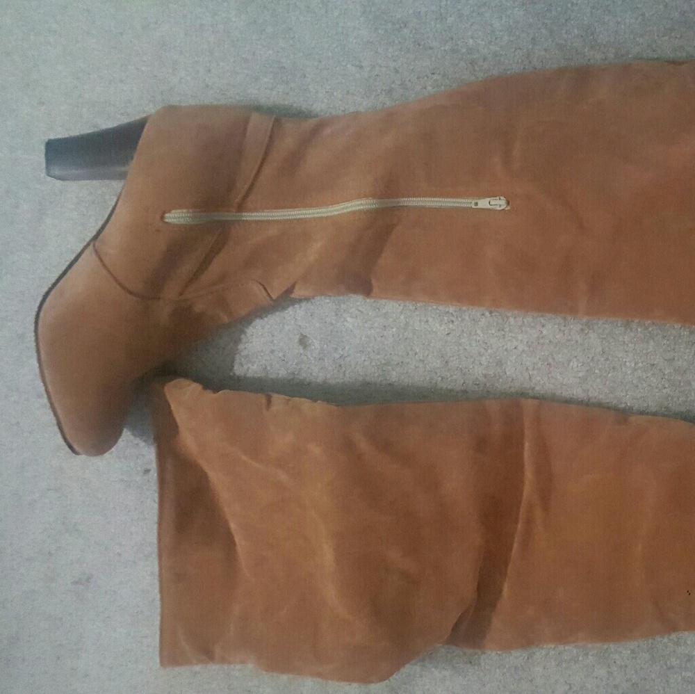 Brown suade thigh high boots
