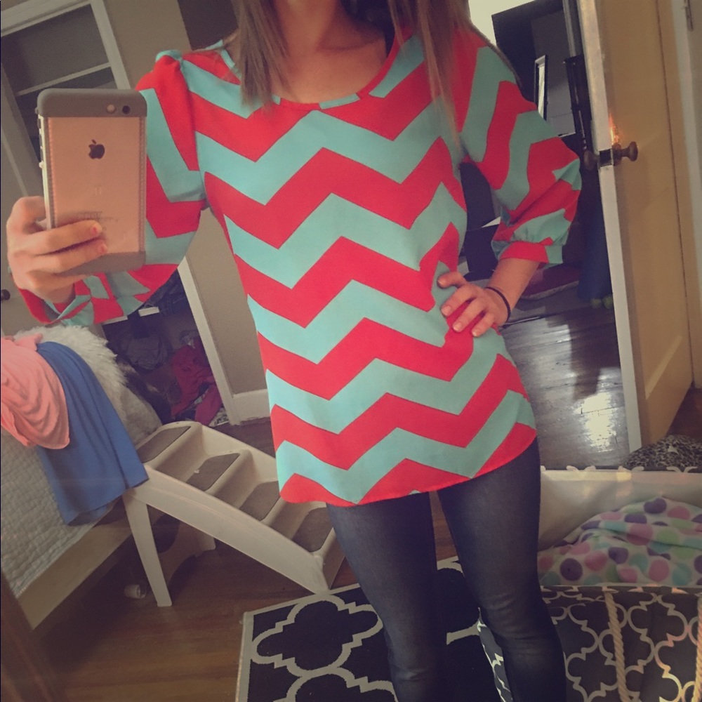 teal & red chevron shirt!