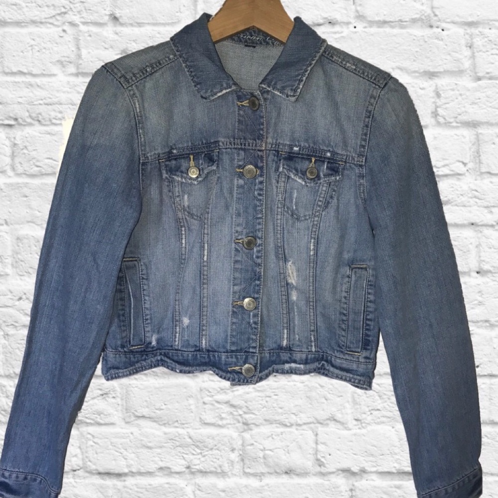 Distressed American Eagle Cropped Denim Jacket