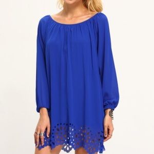 💙Blue Boat Neck cutout dress