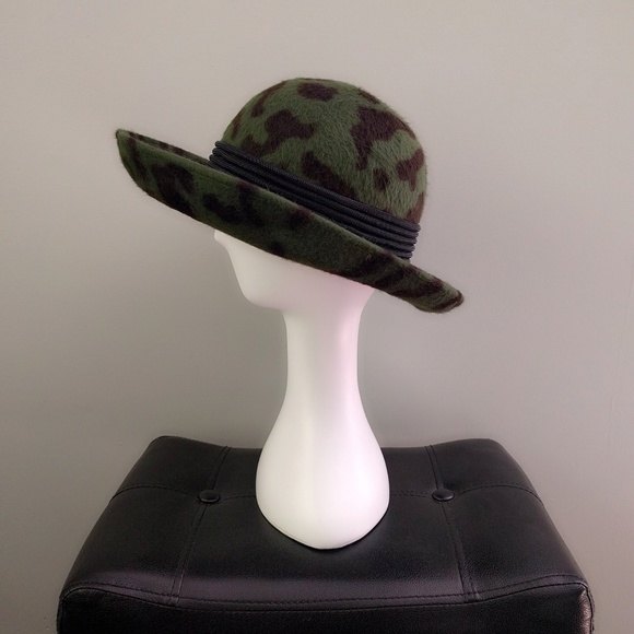 Vintage 1990s Saks Fifth Avenue UK Rabbit Hair Fur Felt Leopard Floppy Hat - Picture 3 of 5