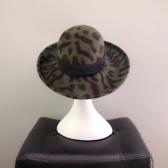 Vintage 1990s Saks Fifth Avenue UK Rabbit Hair Fur Felt Leopard Floppy Hat - Picture 4 of 5