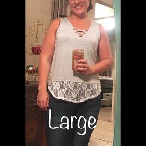 Light gray tank top with lace bottom