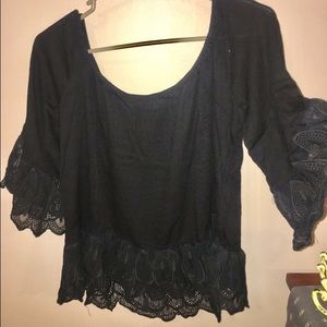 Black crop top with lace fringe bottom