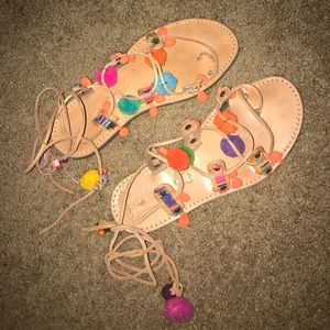 Pom Pom tie up sandals