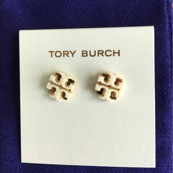 LAST ONE! NWT Tory Burch Ivory Logo Stud Earrings - Picture 3 of 5