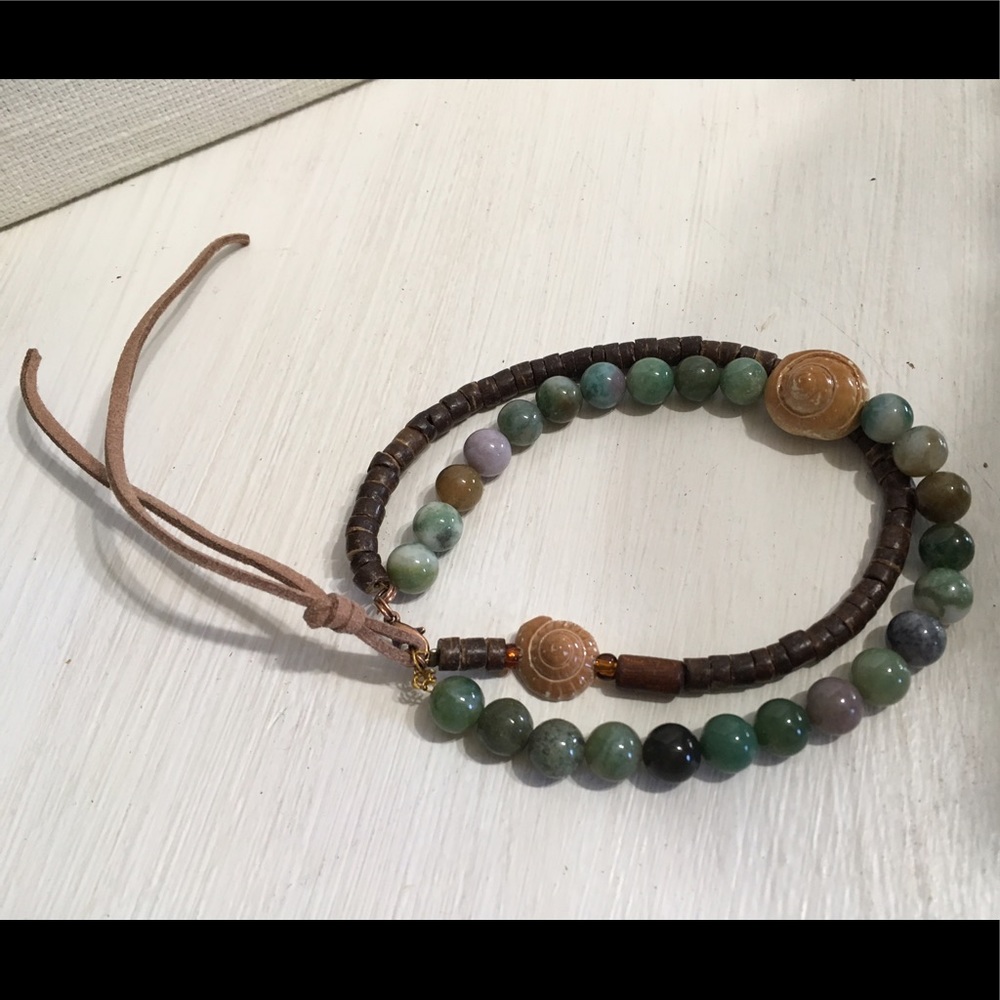 New men's bracelet shell BEACH moss agate leather