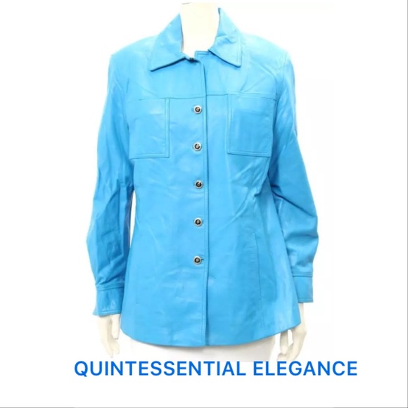 ST. JOHN Ice Blue Leather Jacket - Picture 4 of 8