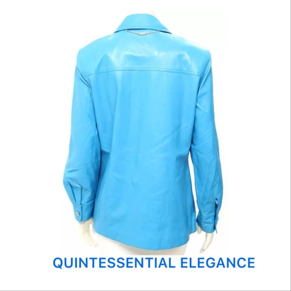 ST. JOHN Ice Blue Leather Jacket - Picture 3 of 8