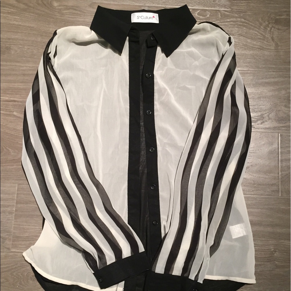 Sheer white and black button up shirt