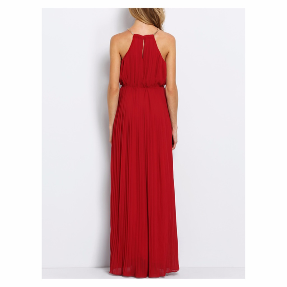 ❗️FINAL PRICE❗️Dark Red Halter Pleated Maxi Dress - Picture 2 of 7
