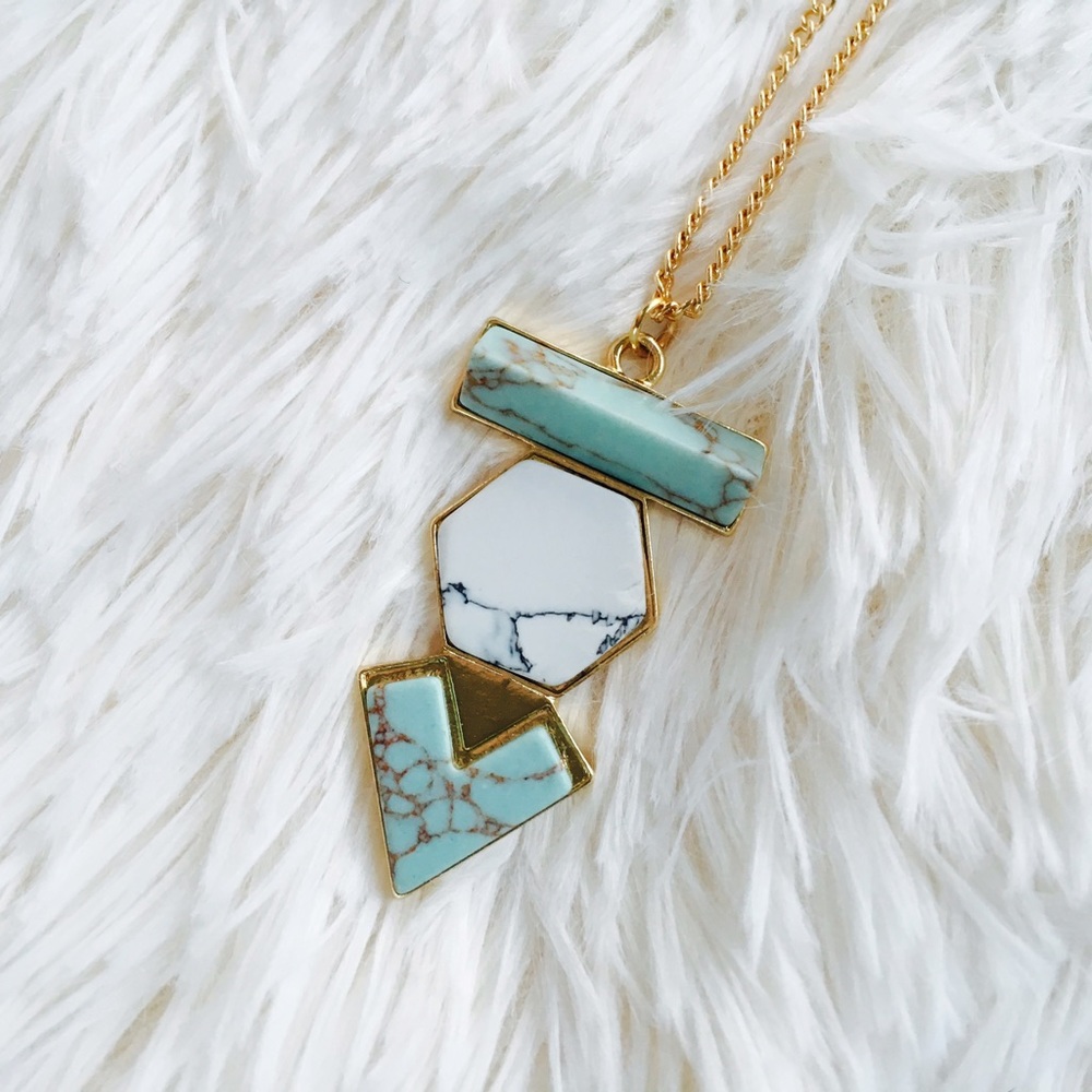 Lily + Arrow White & Turquoise Geometric Necklace