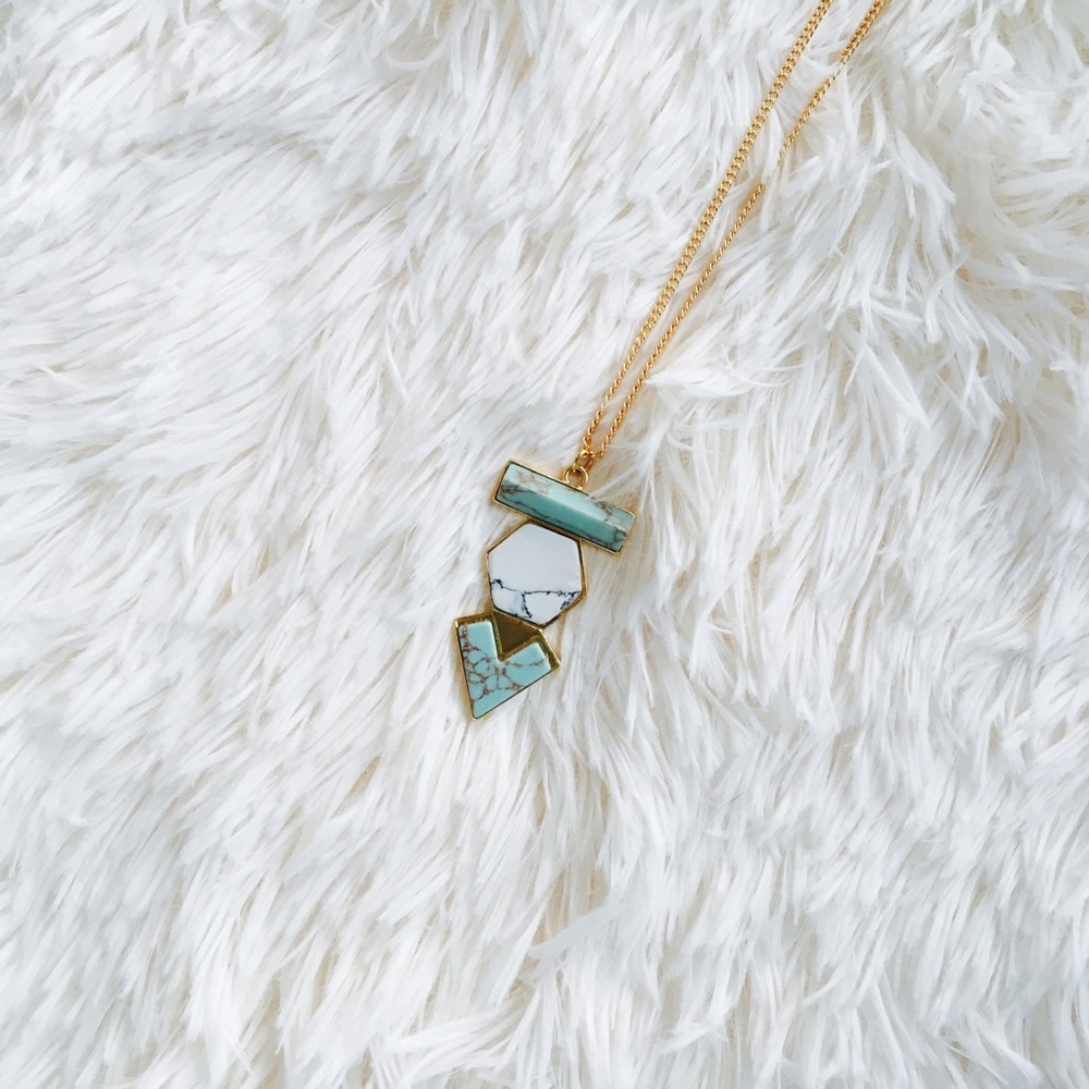 Lily + Arrow White & Turquoise Geometric Necklace - Picture 3 of 4