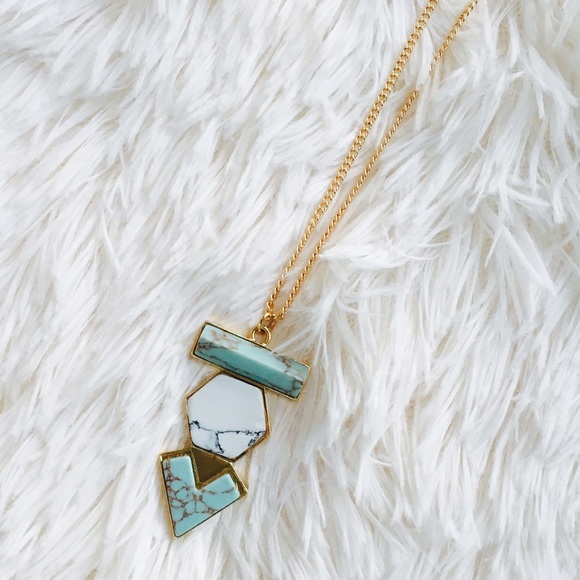 Lily + Arrow White & Turquoise Geometric Necklace - Picture 2 of 4