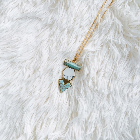 Lily + Arrow White & Turquoise Geometric Necklace - Picture 3 of 4