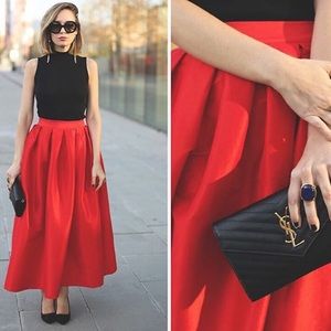 🖤Pleated Red Maxi Skirt