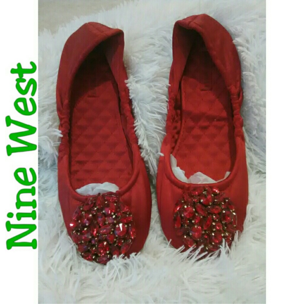 Nine West Satin Jeweled Ruby Slippers