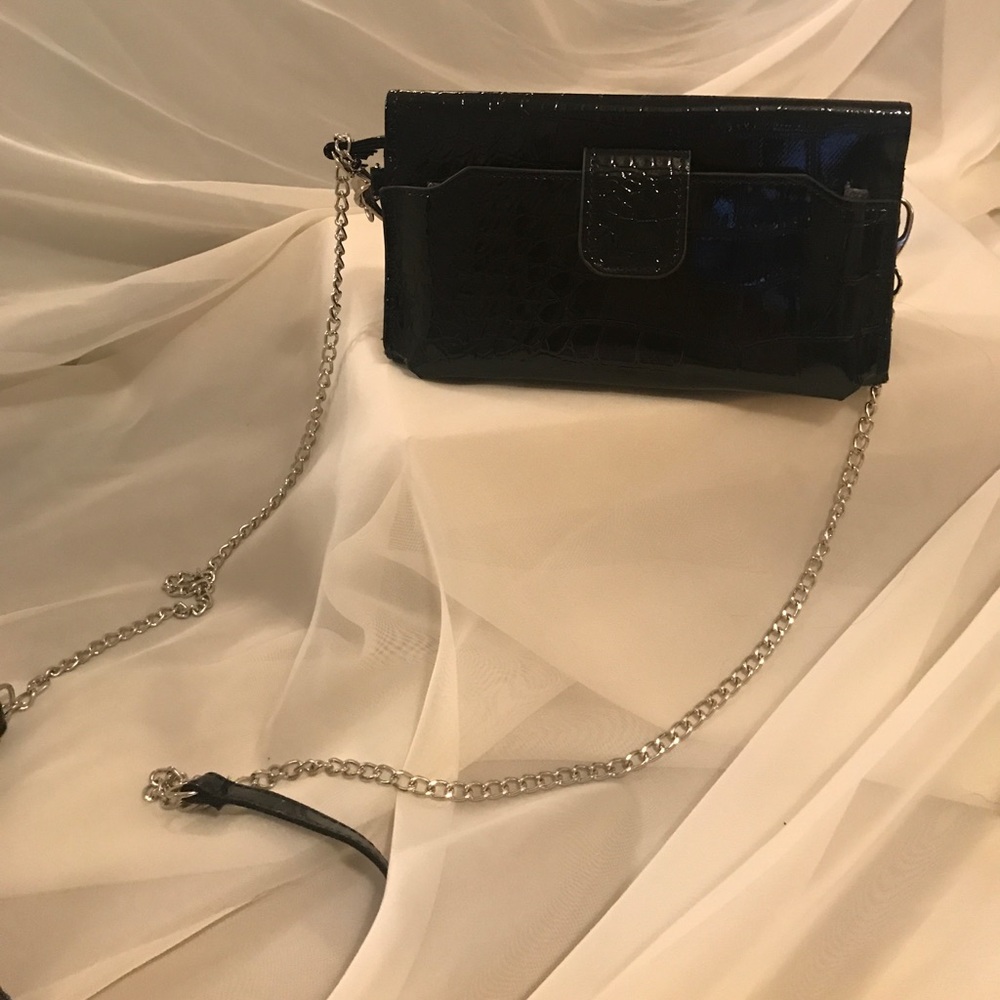 Patent leather black clutch