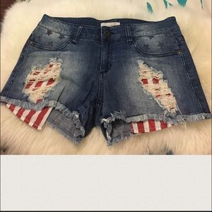 Last chance b4 goodwill - Forever 21 jean shorts American flag 🇺🇸 27 lowrise Y2K