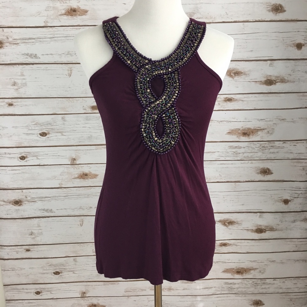Studio Y Purple Beaded Tank Stretch Knit