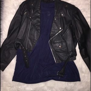 Blue see thru mock turtle neck shirt