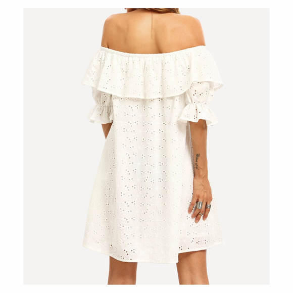 ❗️FINAL PRICE❗️White Off the Shoulder Eyelet Dress - Picture 2 of 7