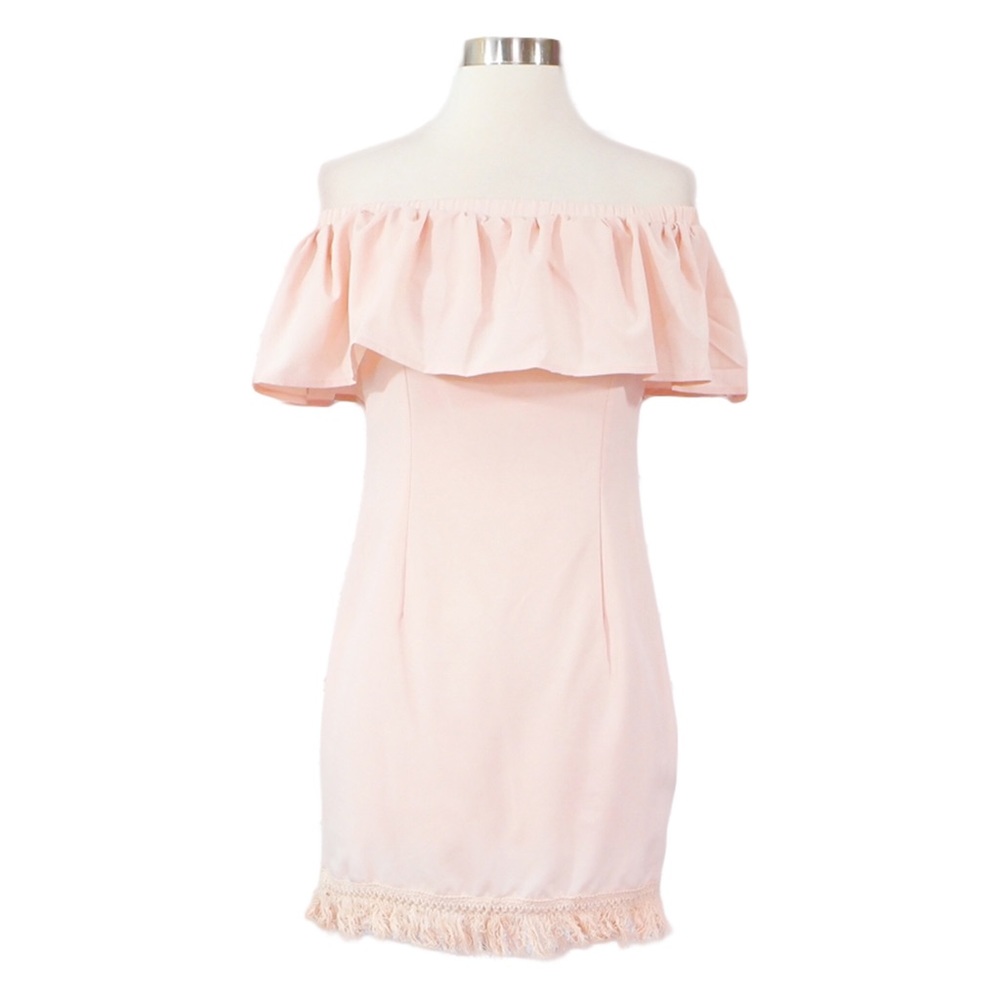⚡️⚡️CLEARANCE Blush Pink Off Shoulder Tassel Dress - Picture 5 of 7