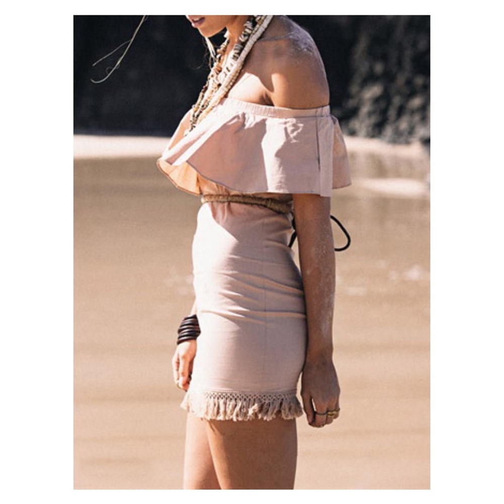 ⚡️⚡️CLEARANCE Blush Pink Off Shoulder Tassel Dress - Picture 2 of 7