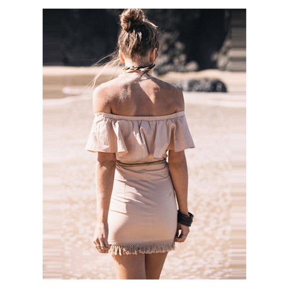 ⚡️⚡️CLEARANCE Blush Pink Off Shoulder Tassel Dress - Picture 3 of 7