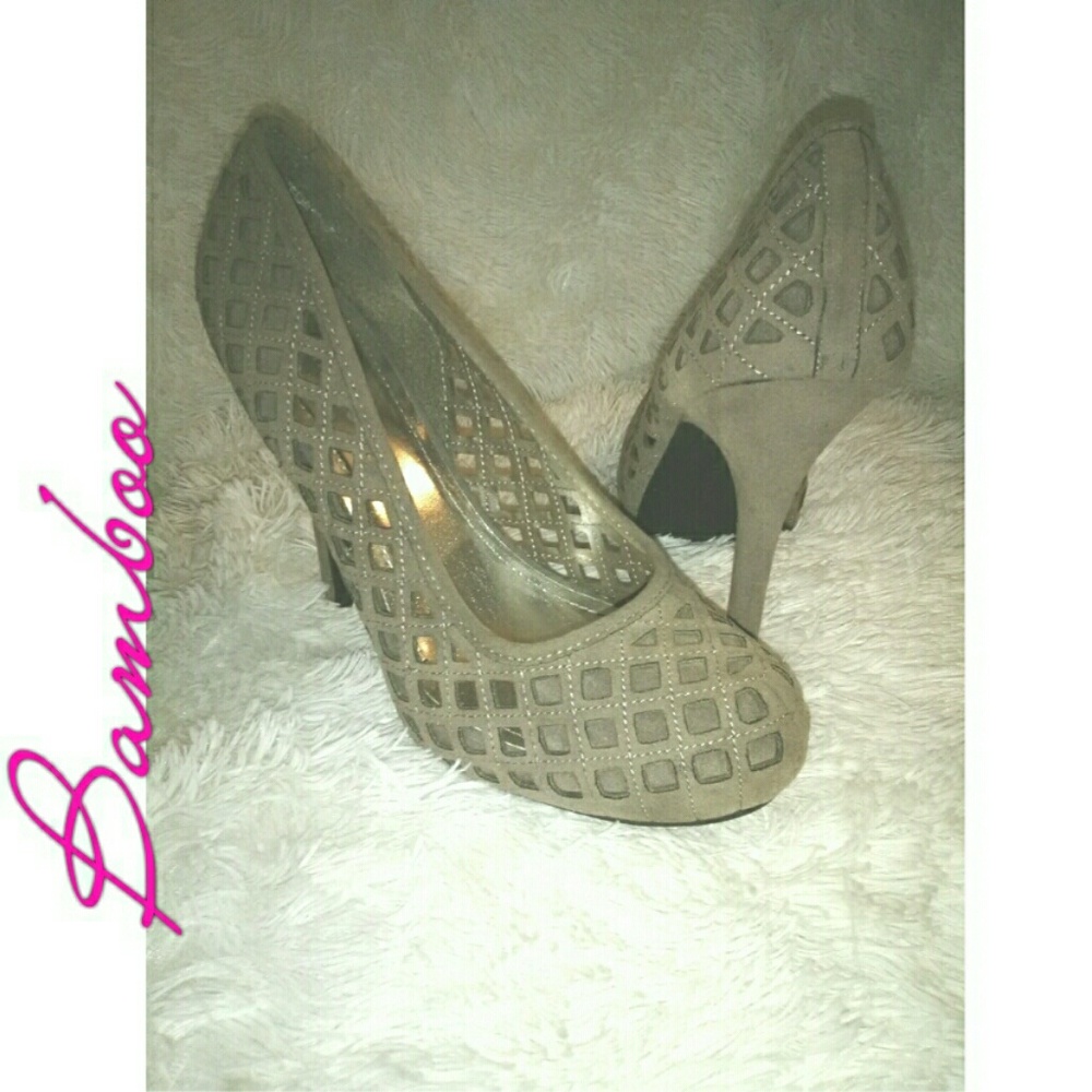 Bamboo Grey Suede Laser Cut Heels