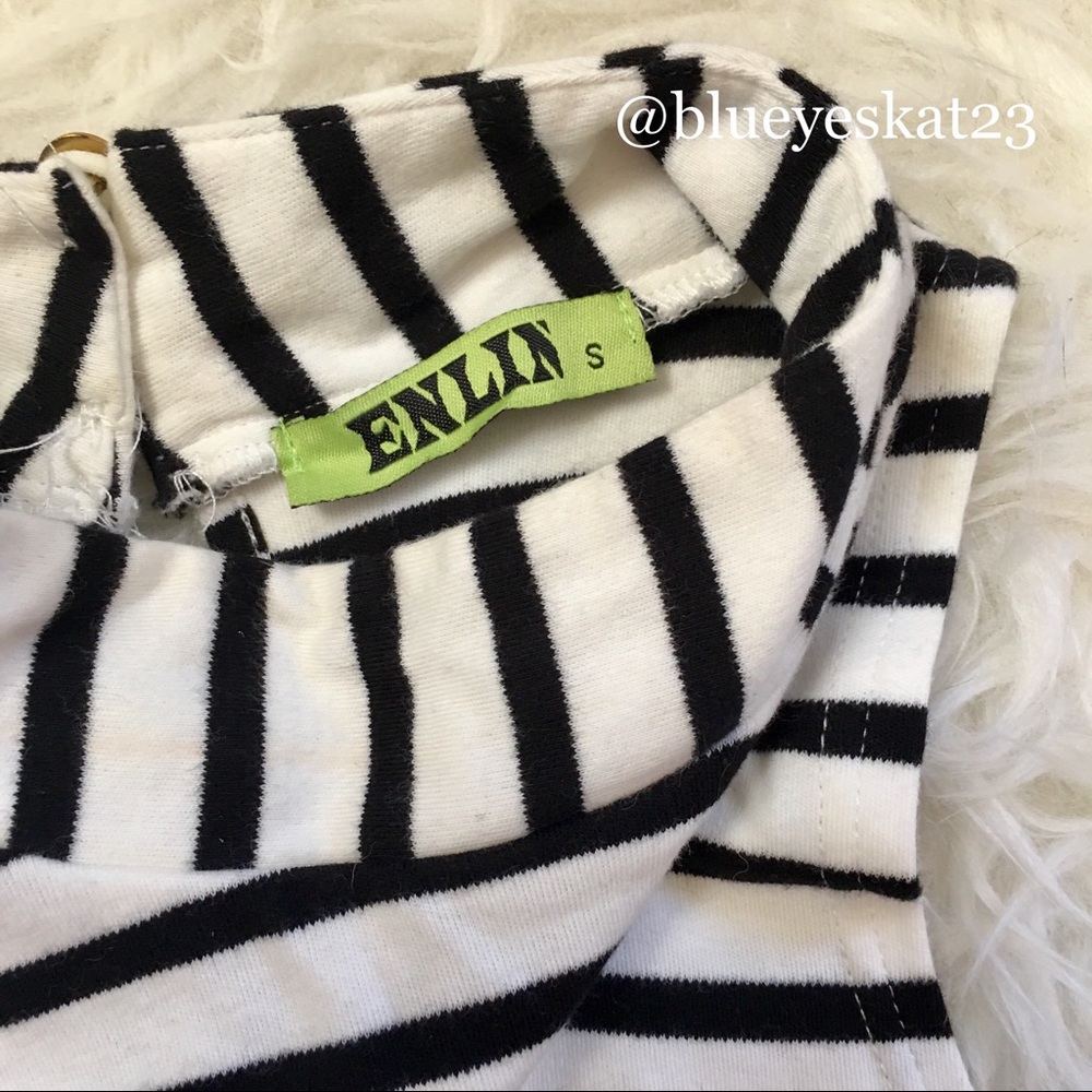 Black/White Striped Skater Dress w/Mock Turtleneck - Picture 4 of 6