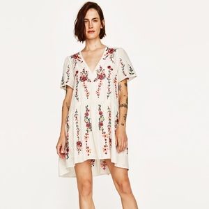 Zara floral embroidered V-Neck dress NWT