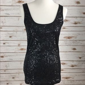 Express Sequined Black Metallic Tank