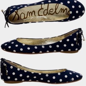 SAM EDELMAN BLACK POLKA DOT FLATS W/BOW BLACK