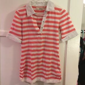 Last chance before goodwill! Guess M white lace collar coral stripe shirt