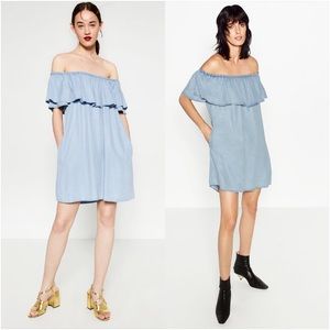 Zara NWOT Denim Off Shoulder Dress Size S (fits M)