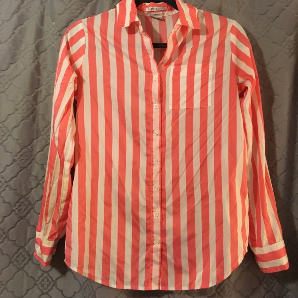 Pink and white stripe button up