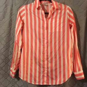 Pink and white stripe button up
