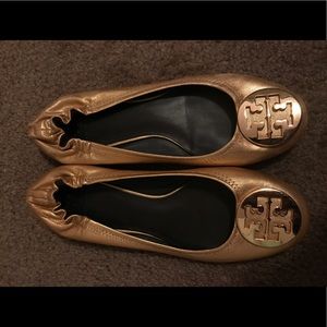 Gold Tory Burch leather flats