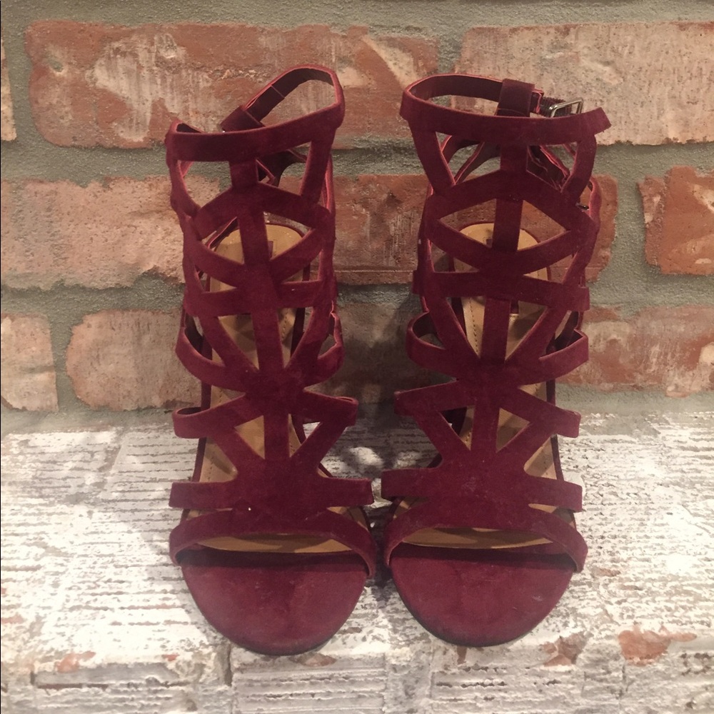 Strappy maroon heels