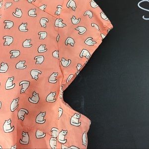 This Cute Cat Blouse with Elastic Cap Sleeves