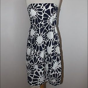 NEW J. Crew blue/white strapless patterned dress