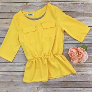 Yellow Peplum Top Beaded Neckline