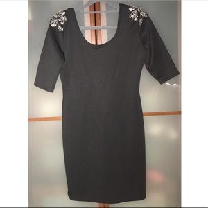 Black Dress with Studded Shoulder Detail