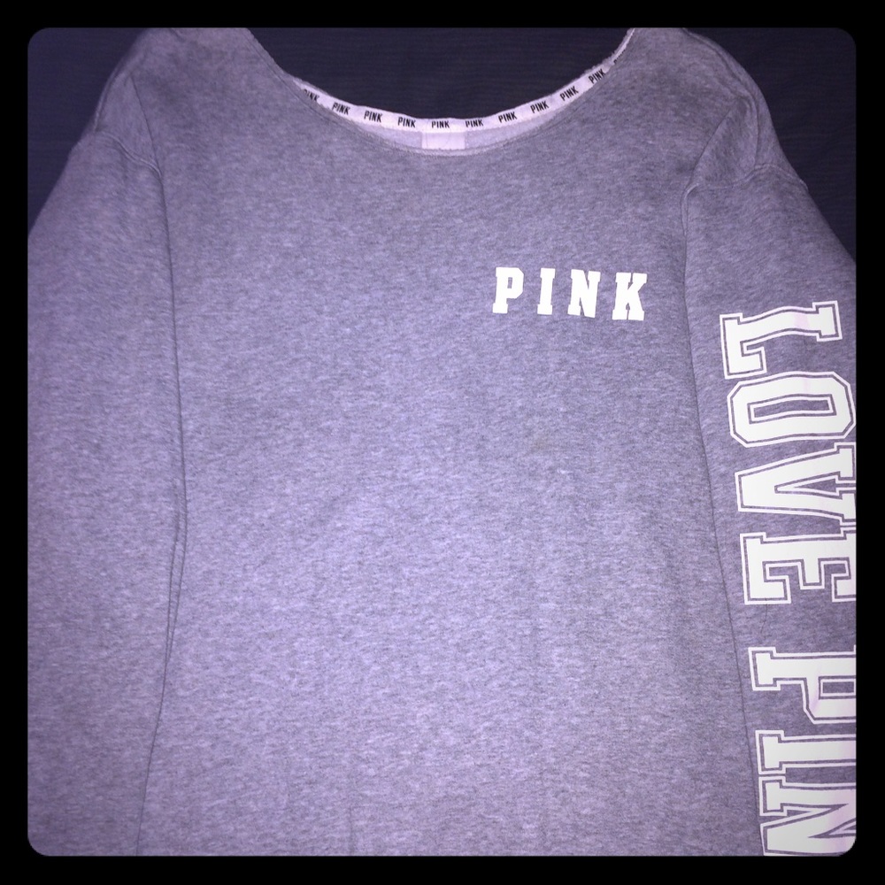 PINK: Light Grey Crew Neck Sweater - Medium