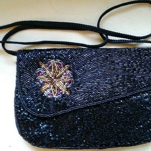 La Regale beaded evening bag w flower motif