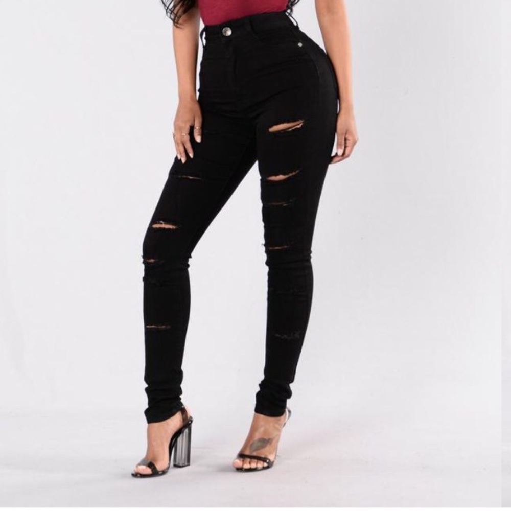 Black high waisted ripped jeans
