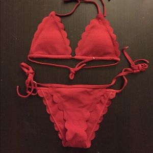 Never worn red scalloped bikini